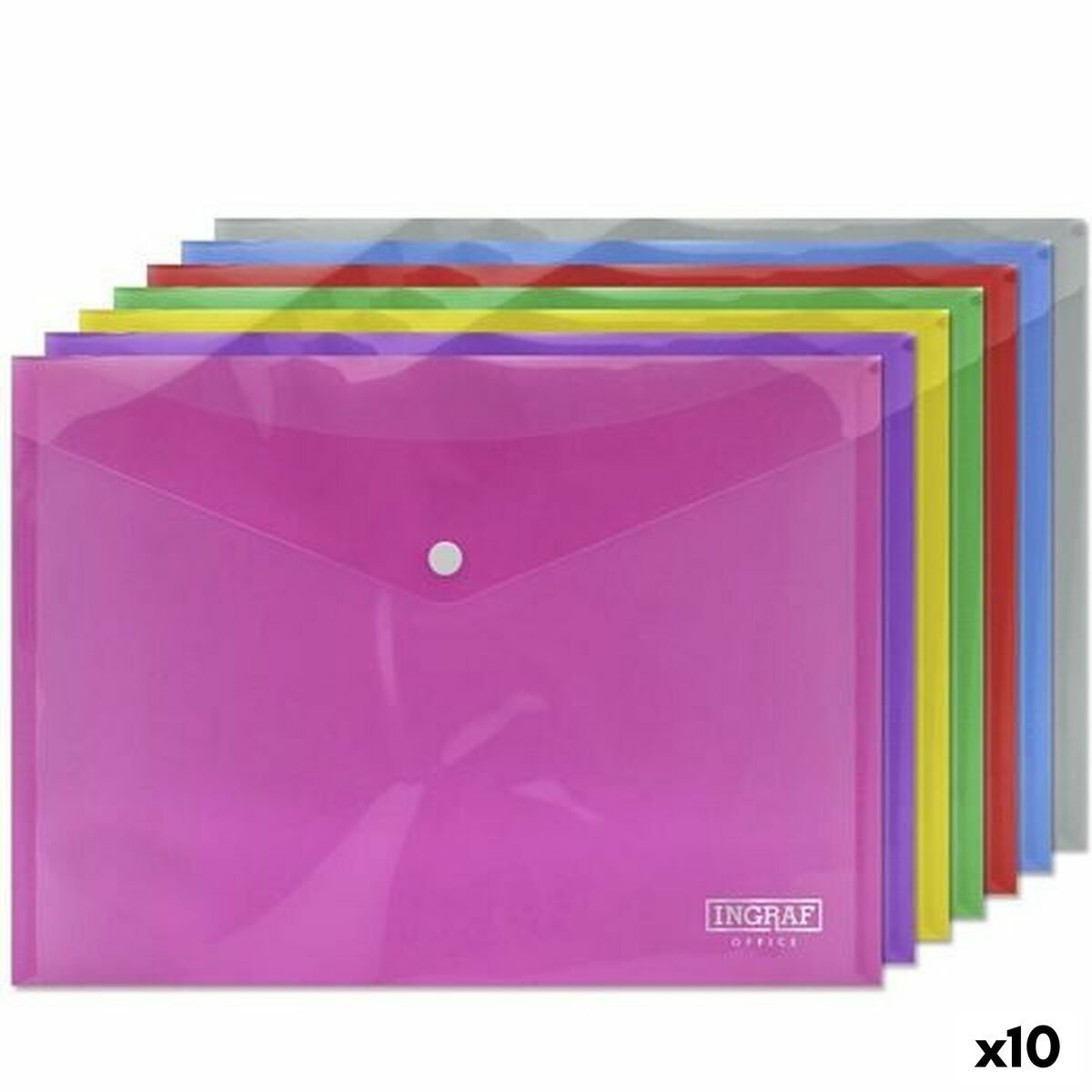 Mapă pentru Documente Ingraf Plastic Multicolor Broșă A4 (10 Unități)